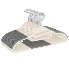 BAGAIL Plastic Hangers 50 Pack with Non-Slip Design,0.2 Inches Thick, 360°Swivel Hook Space Saving Organizer for Bedroom Closet,Shirts,Pants(Beige- S Shaped) BAGAIL CLOTHES_HANGER Beige