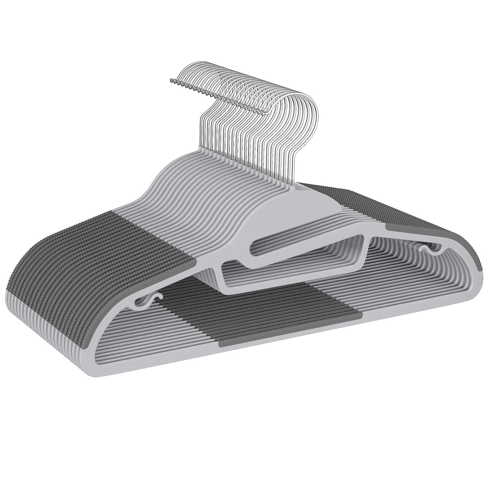 BAGAIL Plastic Hangers 50 Pack with Non-Slip Design,0.2 Inches Thick, 360°Swivel Hook Space Saving Organizer for Bedroom Closet,Shirts,Pants(Beige- S Shaped) BAGAIL CLOTHES_HANGER Gray