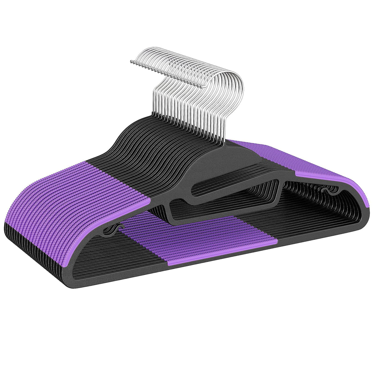 BAGAIL Plastic Hangers 50 Pack with Non-Slip Design,0.2 Inches Thick, 360°Swivel Hook Space Saving Organizer for Bedroom Closet,Shirts,Pants(Beige- S Shaped) BAGAIL CLOTHES_HANGER Purple