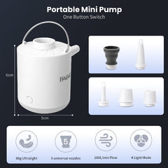 BAGAIL Portable Vacuum Pump with Light Function,Up to 1300mAH Rechargeable Battery.Perfect for Vacuum Compression Bags Sleeping Pads, Pool Floats, Swimming Rings Bagail
