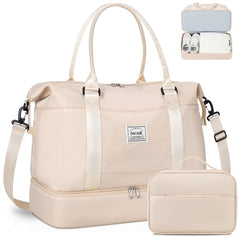 BAGAIL Travel Duffel Bag, Weekender Bags for Women, Overnight Gym Carry On Tote Bag with Wet Pocket, Hospital Mom Bag for Labor and Delivery - Extra Large Set, Beige Diyouth DUFFEL_BAG A-Beige / Travel Bag Upgraded + Toiletry Bag