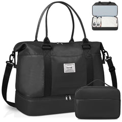 BAGAIL Travel Duffel Bag, Weekender Bags for Women, Overnight Gym Carry On Tote Bag with Wet Pocket, Hospital Mom Bag for Labor and Delivery - Extra Large Set, Beige Diyouth DUFFEL_BAG A-black / Travel Bag Upgraded + Toiletry Bag