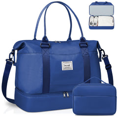 BAGAIL Travel Duffel Bag, Weekender Bags for Women, Overnight Gym Carry On Tote Bag with Wet Pocket, Hospital Mom Bag for Labor and Delivery - Extra Large Set, Beige Diyouth DUFFEL_BAG A-Navy Blue / Travel Bag Upgraded + Toiletry Bag