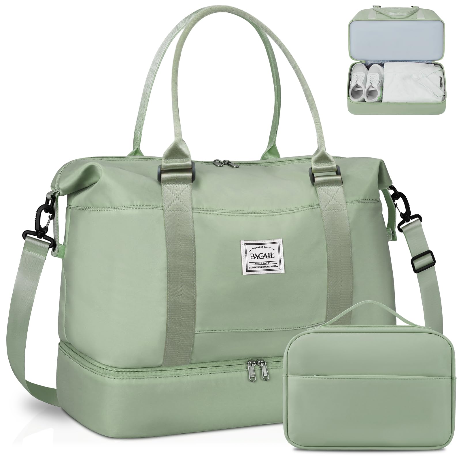 BAGAIL Travel Duffel Bag, Weekender Bags for Women, Overnight Gym Carry On Tote Bag with Wet Pocket, Hospital Mom Bag for Labor and Delivery - Extra Large Set, Beige Diyouth DUFFEL_BAG A-Olive Green / Travel Bag Upgraded + Toiletry Bag