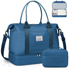 BAGAIL Travel Duffel Bag, Weekender Bags for Women, Overnight Gym Carry On Tote Bag with Wet Pocket, Hospital Mom Bag for Labor and Delivery - Extra Large Set, Beige Diyouth DUFFEL_BAG A-Peacock Blue / Travel Bag Upgraded + Toiletry Bag