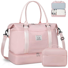 BAGAIL Travel Duffel Bag, Weekender Bags for Women, Overnight Gym Carry On Tote Bag with Wet Pocket, Hospital Mom Bag for Labor and Delivery - Extra Large Set, Beige Diyouth DUFFEL_BAG A-Pink / Travel Bag Upgraded + Toiletry Bag