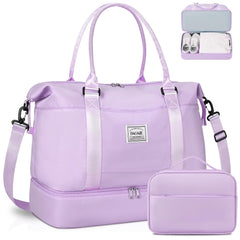 BAGAIL Travel Duffel Bag, Weekender Bags for Women, Overnight Gym Carry On Tote Bag with Wet Pocket, Hospital Mom Bag for Labor and Delivery - Extra Large Set, Beige Diyouth DUFFEL_BAG A-Purple / Travel Bag Upgraded + Toiletry Bag