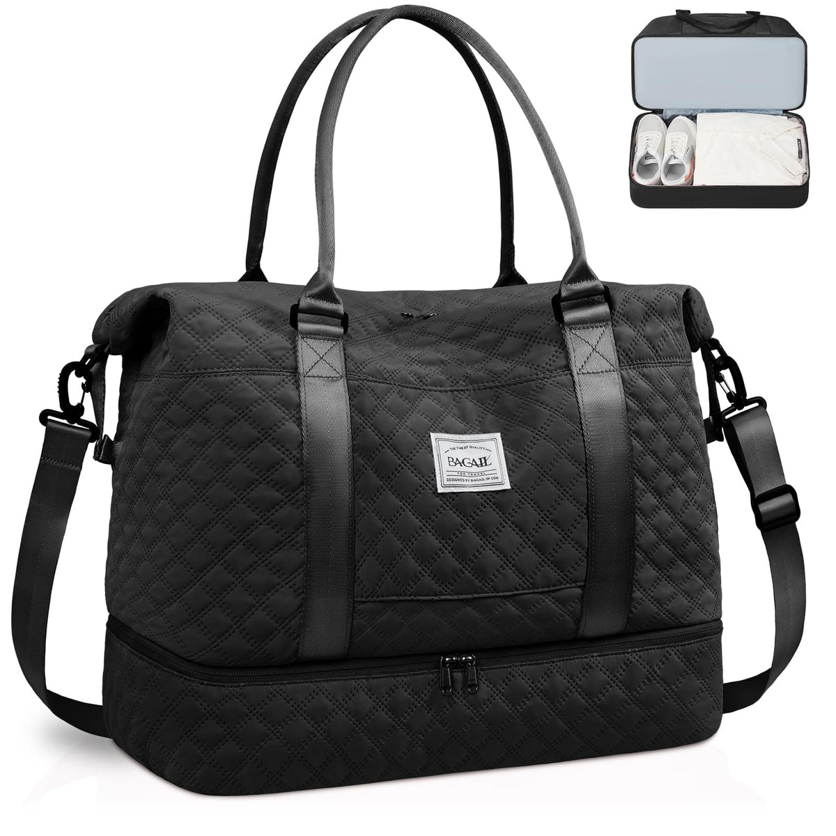 BAGAIL Travel Duffel Bag, Weekender Bags for Women, Overnight Gym Carry On Tote Bag with Wet Pocket, Hospital Mom Bag for Labor and Delivery - Extra Large Set, Beige Diyouth DUFFEL_BAG B-grid-black / Travel Bag Upgraded