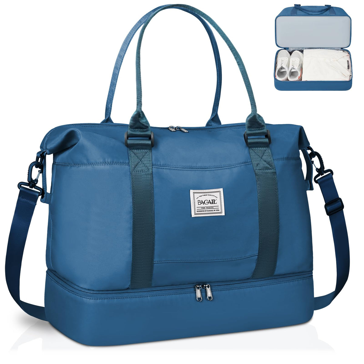 BAGAIL Travel Duffel Bag, Weekender Bags for Women, Overnight Gym Carry On Tote Bag with Wet Pocket, Hospital Mom Bag for Labor and Delivery - Extra Large Set, Beige Diyouth DUFFEL_BAG B-Peacock Blue / Travel Bag Upgraded