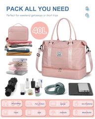 BAGAIL Travel Duffel Bag, Weekender Bags for Women, Overnight Gym Carry On Tote Bag with Wet Pocket, Hospital Mom Bag for Labor and Delivery - Extra Large Set, Beige Diyouth DUFFEL_BAG