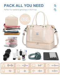BAGAIL Travel Duffel Bag, Weekender Bags for Women, Overnight Gym Carry On Tote Bag with Wet Pocket, Hospital Mom Bag for Labor and Delivery - Extra Large Set, Beige Diyouth DUFFEL_BAG