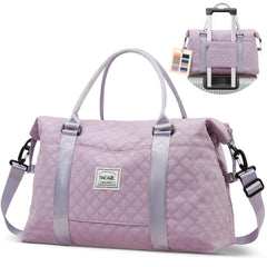 BAGAIL Travel Duffel Bag, Weekender Bags for Women, Overnight Gym Carry On Tote Bag with Wet Pocket, Hospital Mom Bag for Labor and Delivery - Extra Large Set, Beige Diyouth DUFFEL_BAG Grid-Purple / Travel Bag