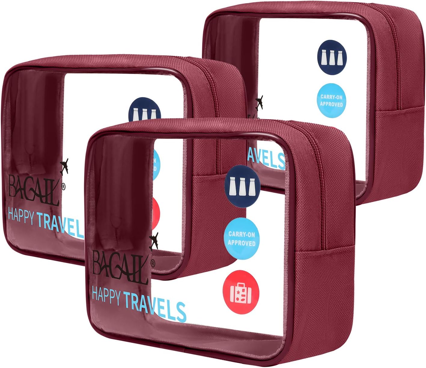 BAGAIL TSA Approved 3-1-1 Quart Sized Clear Toiletry Bag Carry-On Cosmetics Bag Burgundy Bagail