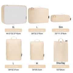 Bagail Ultralight Packing Cubes 7 Set, 3 Compression Packing Cubes 3 Packing Organizers With 1 Shoe Bag-Beige Mesh Bagail STORAGE_BAG