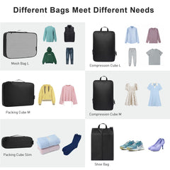 Bagail Ultralight Packing Cubes 7 Set, 3 Compression Packing Cubes 3 Packing Organizers With 1 Shoe Bag-Beige Mesh Bagail STORAGE_BAG