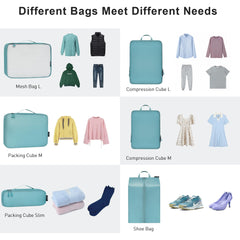 Bagail Ultralight Packing Cubes 7 Set, 3 Compression Packing Cubes 3 Packing Organizers With 1 Shoe Bag-Beige Mesh Bagail STORAGE_BAG