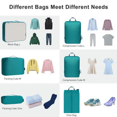 Bagail Ultralight Packing Cubes 7 Set, 3 Compression Packing Cubes 3 Packing Organizers With 1 Shoe Bag-Beige Mesh Bagail STORAGE_BAG