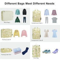 Bagail Ultralight Packing Cubes 7 Set, 3 Compression Packing Cubes 3 Packing Organizers With 1 Shoe Bag-Beige Mesh Bagail STORAGE_BAG