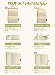 Bagail Ultralight Packing Cubes 7 Set, 3 Compression Packing Cubes 3 Packing Organizers With 1 Shoe Bag-Beige Mesh Bagail STORAGE_BAG
