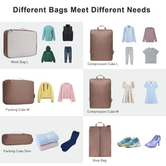 Bagail Ultralight Packing Cubes 7 Set, 3 Compression Packing Cubes 3 Packing Organizers With 1 Shoe Bag-Beige Mesh Bagail STORAGE_BAG