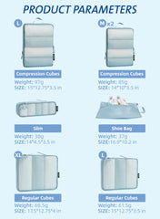 Bagail Ultralight Packing Cubes 7 Set, 3 Compression Packing Cubes 3 Packing Organizers With 1 Shoe Bag-Beige Mesh Bagail STORAGE_BAG
