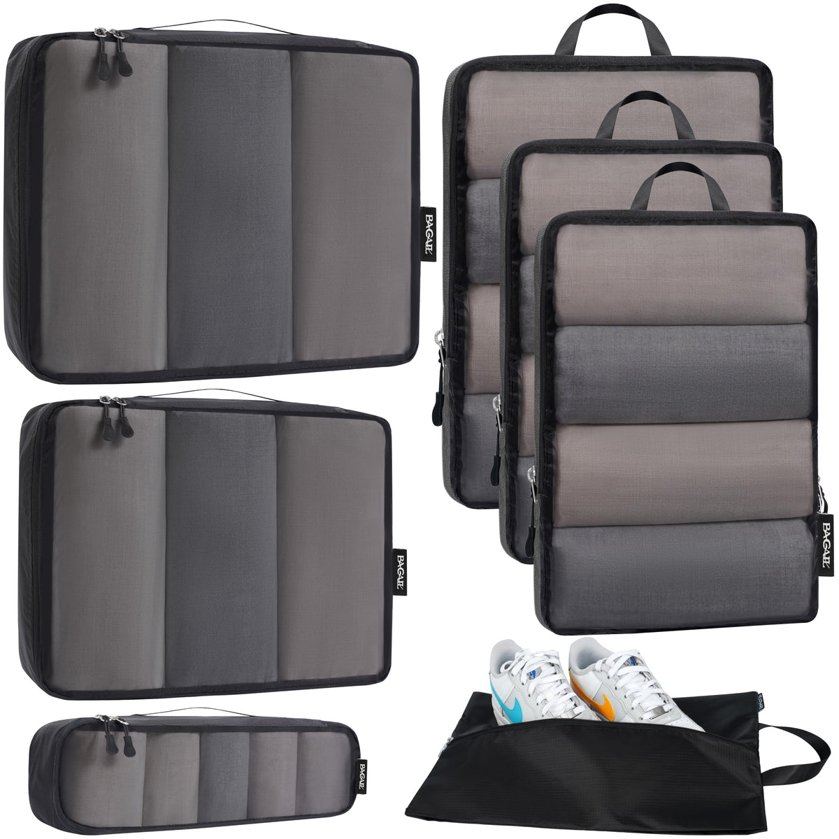 Bagail Ultralight Packing Cubes 7 Set, 3 Compression Packing Cubes 3 Packing Organizers With 1 Shoe Bag-Beige Mesh Bagail STORAGE_BAG Beige / Mesh Pattern