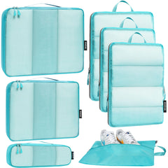 Bagail Ultralight Packing Cubes 7 Set, 3 Compression Packing Cubes 3 Packing Organizers With 1 Shoe Bag-Beige Mesh Bagail STORAGE_BAG Blue / Mesh Pattern
