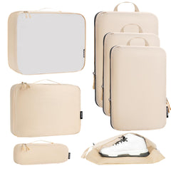 Bagail Ultralight Packing Cubes 7 Set, 3 Compression Packing Cubes 3 Packing Organizers With 1 Shoe Bag-Beige Mesh Bagail STORAGE_BAG The Beige / Cloth Pattern