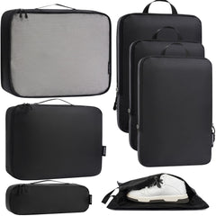 Bagail Ultralight Packing Cubes 7 Set, 3 Compression Packing Cubes 3 Packing Organizers With 1 Shoe Bag-Beige Mesh Bagail STORAGE_BAG The Black / Cloth Pattern