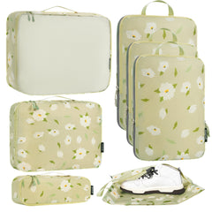 Bagail Ultralight Packing Cubes 7 Set, 3 Compression Packing Cubes 3 Packing Organizers With 1 Shoe Bag-Beige Mesh Bagail STORAGE_BAG The Flower / Cloth Pattern