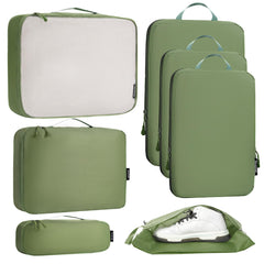 Bagail Ultralight Packing Cubes 7 Set, 3 Compression Packing Cubes 3 Packing Organizers With 1 Shoe Bag-Beige Mesh Bagail STORAGE_BAG The Matcha / Cloth Pattern