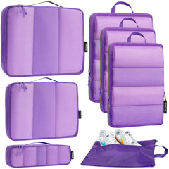 Bagail Ultralight Packing Cubes 7 Set, 3 Compression Packing Cubes 3 Packing Organizers With 1 Shoe Bag-Beige Mesh Bagail STORAGE_BAG The Purple / Mesh Pattern