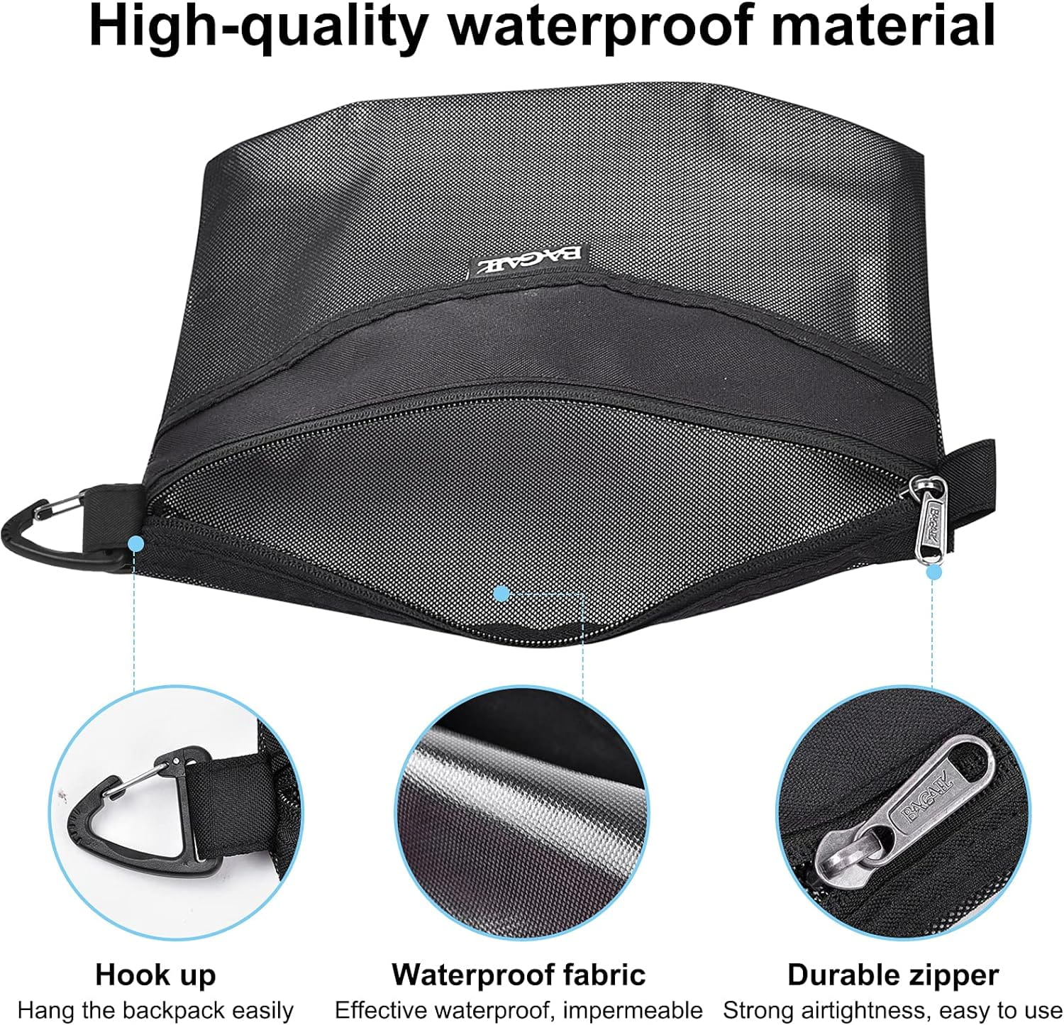 Bagail Water-resistant Airtight Zipper Pouch Ultra-light Travel Packing  Bags for Toiletries, Document, Electronics-Black