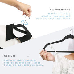 BAGAIL Velvet Hangers 50 Pack, Non Slip 360 Degree Swivel Hook Strong and Durable Clothes Hangers for Coats, Suit, Shirt Dress, Pants & Dress Clothes(Black, 50 Pack) BAGAIL CLOTHES_HANGER