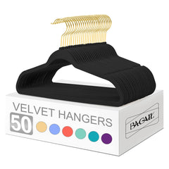 BAGAIL Velvet Hangers 50 Pack, Non Slip 360 Degree Swivel Hook Strong and Durable Clothes Hangers for Coats, Suit, Shirt Dress, Pants & Dress Clothes(Black, 50 Pack) BAGAIL CLOTHES_HANGER Black+gold / 50 Pack