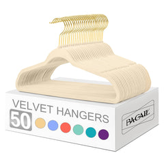 BAGAIL Velvet Hangers 50 Pack, Non Slip 360 Degree Swivel Hook Strong and Durable Clothes Hangers for Coats, Suit, Shirt Dress, Pants & Dress Clothes(Black, 50 Pack) BAGAIL CLOTHES_HANGER Ivory+gold / 50 Pack