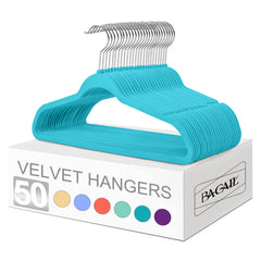 BAGAIL Velvet Hangers 50 Pack, Non Slip 360 Degree Swivel Hook Strong and Durable Clothes Hangers for Coats, Suit, Shirt Dress, Pants & Dress Clothes(Black, 50 Pack) BAGAIL CLOTHES_HANGER Teal / 50 Pack