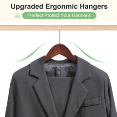 BAGAIL Wooden Hangers with Non-Slip Pants Bar, Smooth Finish Suit Hanger, Wide Shoulder and 360 Swivel Hook, Heavy Duty Coat and Jacket Hangers (6 Pack, Walnut) BAGAIL CLOTHES_HANGER Walnut / 6 Pack