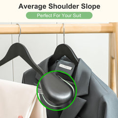 BAGAIL Wooden Hangers with Non-Slip Pants Bar, Smooth Finish Suit Hangers, Wide Shoulder and 360°Swivel Hook, Heavy Duty Coat Hangers for Jackets, Pants (6Pack, Black) BAGAIL CLOTHES_HANGER Black / 6 Pack