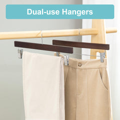 BAGAIL Wooden Pants Hangers with Adjustable Clips, 360°Swivel Hook Space Saving Skirt Holders with Anti-Rust Clips for Trousers, Jeans, Shorts (10Pack Black) BAGAIL CLOTHES_HANGER