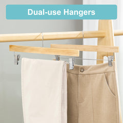 BAGAIL Wooden Pants Hangers with Adjustable Clips, 360°Swivel Hook Space Saving Skirt Holders with Anti-Rust Clips for Trousers, Jeans, Shorts (10Pack Black) BAGAIL CLOTHES_HANGER