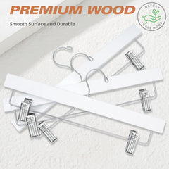 BAGAIL Wooden Pants Hangers with Adjustable Clips, 360°Swivel Hook Space Saving Skirt Holders with Anti-Rust Clips for Trousers, Jeans, Shorts (10Pack Black) BAGAIL CLOTHES_HANGER