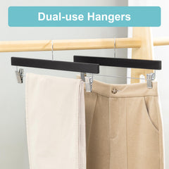 BAGAIL Wooden Pants Hangers with Adjustable Clips, 360°Swivel Hook Space Saving Skirt Holders with Anti-Rust Clips for Trousers, Jeans, Shorts (10Pack Black) BAGAIL CLOTHES_HANGER