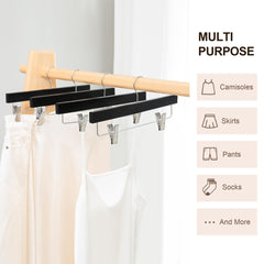 BAGAIL Wooden Pants Hangers with Adjustable Clips, 360°Swivel Hook Space Saving Skirt Holders with Anti-Rust Clips for Trousers, Jeans, Shorts (10Pack Black) BAGAIL CLOTHES_HANGER