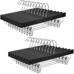 BAGAIL Wooden Pants Hangers with Adjustable Clips, 360°Swivel Hook Space Saving Skirt Holders with Anti-Rust Clips for Trousers, Jeans, Shorts (10Pack Black) BAGAIL CLOTHES_HANGER Black / 20 Pack