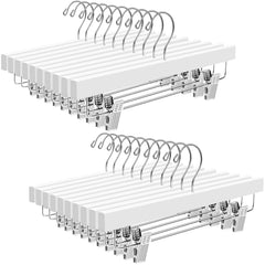 BAGAIL Wooden Pants Hangers with Adjustable Clips, 360°Swivel Hook Space Saving Skirt Holders with Anti-Rust Clips for Trousers, Jeans, Shorts (10Pack Black) BAGAIL CLOTHES_HANGER White / 20 Pack