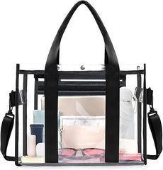 Clear bags Stadium Approved Clear Tote Bag with Zipper Closure Crossbody Messenger Shoulder Bag with Adjustable Strap BAGAIL HANDBAG ToteBag-Black