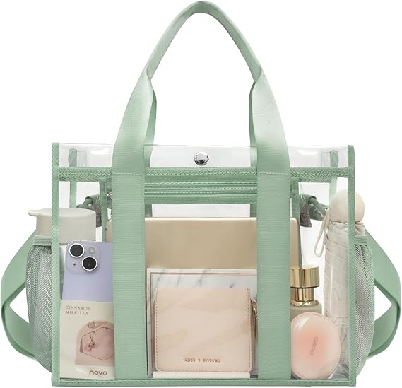 Clear bags Stadium Approved Clear Tote Bag with Zipper Closure Crossbody Messenger Shoulder Bag with Adjustable Strap BAGAIL HANDBAG ToteBag-MatchaGreen