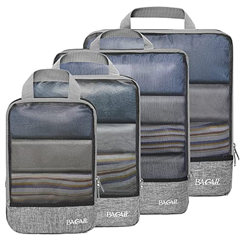 Compression Bags Storage Packing , Compressible Toiletry Bags, Wear Resistant Foldable Luggage Organizer Suitcase Travel for Clothing Gray, Size