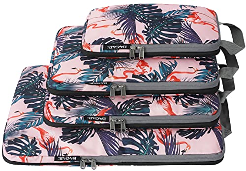 BAGAIL 4 Set/5 Set/6 Set Compression Packing Cubes Travel Expandable Packing Organizers BAGAIL STORAGE_BAG Pink Flamingos
